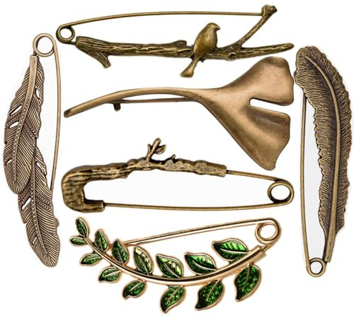 A&H Zier - Lot de 6 épingles à nourrice décoratives extra larges pour vêtements - Épingles à nourrice rétro géantes pour pull - broches vintage pour femmes (bronze)