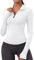 Rapbin Women's Long Sleeve Tops 1/4 Zip Sport T-Shirt Yoga Top Running Tee Shirts Half Zip Sweatshirts with Thumb Holes White L