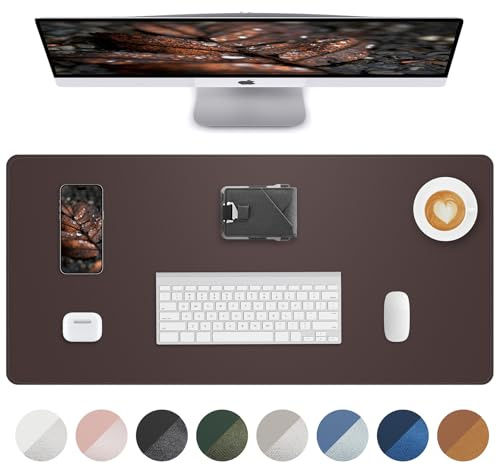 AFIING Schreibtischunterlage aus PU Leder, Große Mausmatte, Rutschfest & Wasserdicht, Tischunterlage für Büro, Homeoffice und Studium (80 x 40 cm, Kaffee)