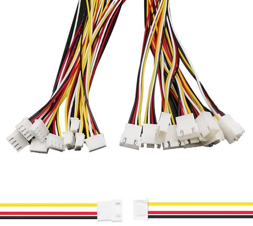 XUGERIP Connecteur JST XH 2,54 mm à 4 broches, 20 prises mâles et 20 prises femelles, connecteurs micro fils avec câble d'extension de 100 mm AWG 26