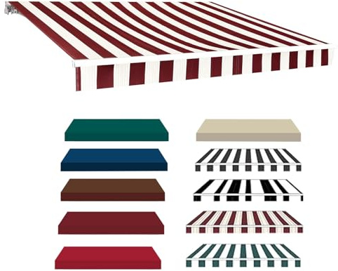 YQYHNB ` Toldo De Patio Retráctil Tela De Repuesto (sin Marco) Repuesto Lona Toldo Ventana Terraza Exterior Tienda Balcón Toldo Retráctil Tela de Repuesto for Toldo(Red-White,10 * 6.5ft/3 * 2m)