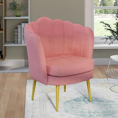 IDMarket - Conchiglia poltrona Adella Rose in velluto con gambe dorate