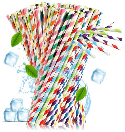 100 Pcs Bendy Straws, Flexible Paper Straws for Juices, Shakes, Smoothies and Arts, Disposable Drinking Straw for Birthdays, Weddings & Party, Straws Paper Straws Drinking (100 Striped Colors Straws)