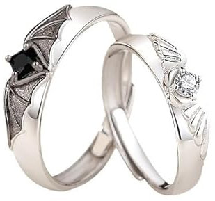 LAOYEFACAI 2 Stück Ring 925 Sterling Silber Ringe Engel Dämon Ring Einstellbar Damen & Herren Trauringe Paar Ringe Geschenk für Ehefrau Mann Präsentiert in einer hochwertigen Geschenkbox