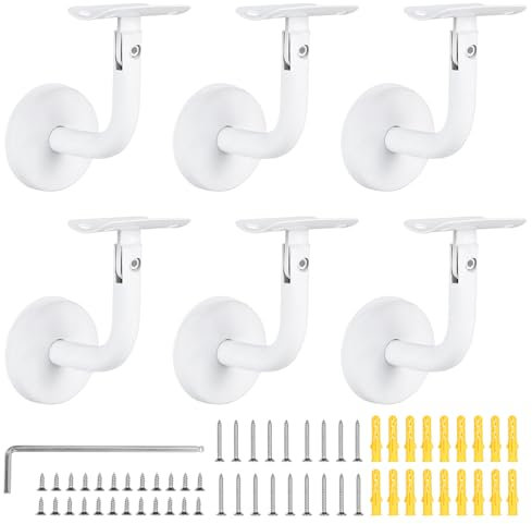 SUPAWAY Soporte pasamanos Barandilla pasamano Soporte pared para barandilla de escalera Soporte pasamanos inox para escaleras pasillos baños pared interior loft pasamanos antiguos (Plata-6Pcs-Curva)