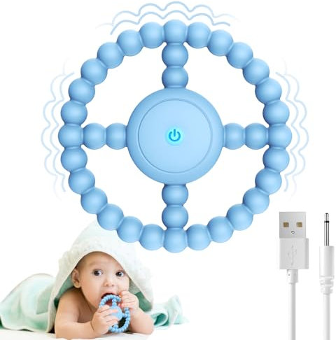 MOXYOY Beißring für Babys, vibrierendes Spielzeug, Silikon, Beißring, Beruhigung des Zahnfleischs für Babys, Erleichterung bei Autismus, ADHS, Angstzuständen (Blau)