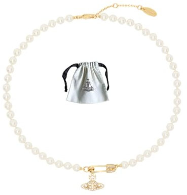 Lucrece Planet Orb Pin Sparking Rhinestone Drop Necklace Earrings Set for Women Girlfriend Birthday Anniversary Jewellery Gift Silver Gold Necklace Earrings Set (Gold Pearl Necklace)