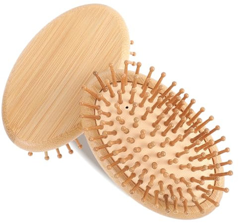JJUNW 2Pcs Bamboo Brush for Hair Growth, Natural Wooden Scalp Brush Scalp Massager Anti-Static Air Cushion Hairbrush Round Detangling Hairbrush, No Handle Design for Women and Men