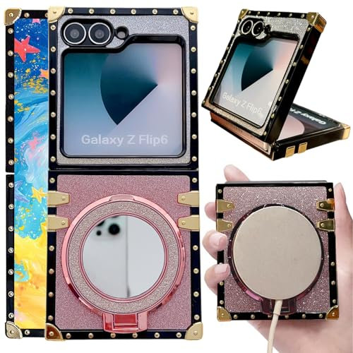 Fofvccv Custodia glitterata per Samsung Galaxy Z Flip 6 5G, con specchio per trucco, per donne e ragazze, custodia placcata di lusso lucida per Samsung Galaxy Z Flip6 5G, BFS rosa