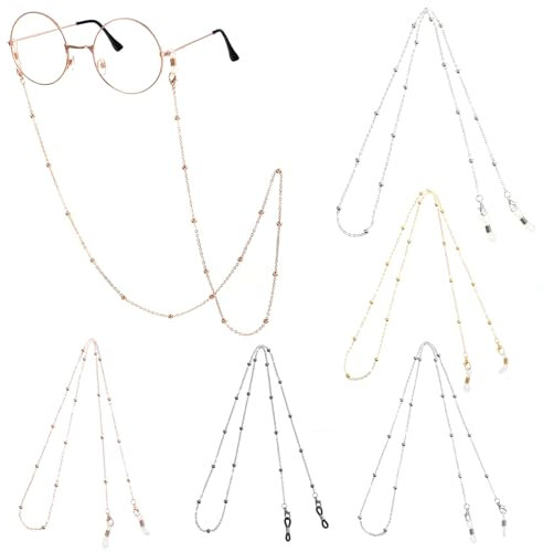 Teaaha 5PCS Glasses Chain for Women, Shiny Eyeglasses Strap Lanyard, Sunglass Chains String Eye Glasses Holders Around Neck(Rose Gold, Silver, White K, Imitation Gold, Black)
