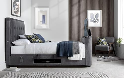 The Edge 5.1.2 Surround Sound TV Media Bed with Ottoman Storage - Vogue Grey (Super King)