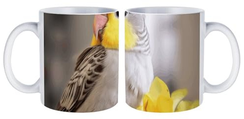 LDTVSFZQ Cute Cockatiel Ceramic Mug, Soup Mugs with Handles Microwave Safe Mug to Decorate Large Glossy Ceramic Coffee Mug White Tea Cup for Office And Home