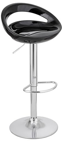Baroni Home Sgabello Bar Girevole Altezza Regolabile, Seduta in Plastica e Schineale, Base Cromata, Poggiapiedi e Fondo Antigraffio, Sgabello Cucina e Penisola, 37x45x59-79 cm, Nero, 1 Pezzo