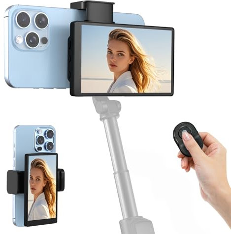 APEKX 5 Phone Vlog Selfie Monitor Screen, Enhanced Phone Vlog Screen for Live Streaming, Compact Selfie Screen Monitor Compatible with iPhone Android for Vlogging and TikTok Content Creation (Black)