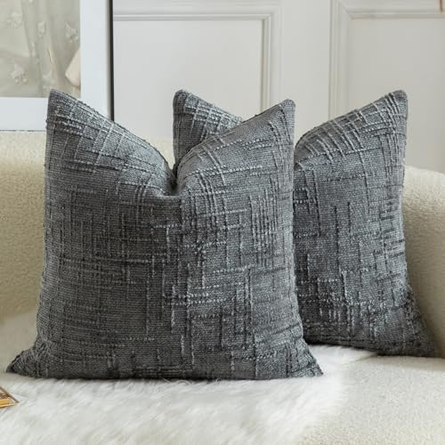 Mandioo 2er Set Chenille Kissenbezug Dekorativer Kissenbezüge Gemütlicher weichen Kissenhülle Sofakissen Dekokissen Couchkissen Zierkissenbezug Schlafzimmer Wohnzimmer 45x45 cm Dunkelgrau