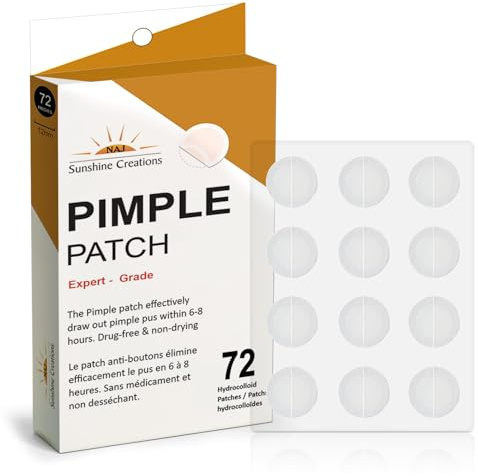 NAJ Pimple Patches For Face (72 Patches) Hydrocolloid Pimple Patches for Face Care — Round Design Tapered Blemish Patches — Invisible Pimple Patch | Pimple Stickers | Zit Patches
