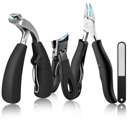 Nail Clippers Toenail Clipper for Seniors, 4 Pcs Large Nail Cutter Set for Thick Nails Heavy Duty Sharp Ingrown Toe Nail Scissors for Men Women Elderly with Nail File（Black）