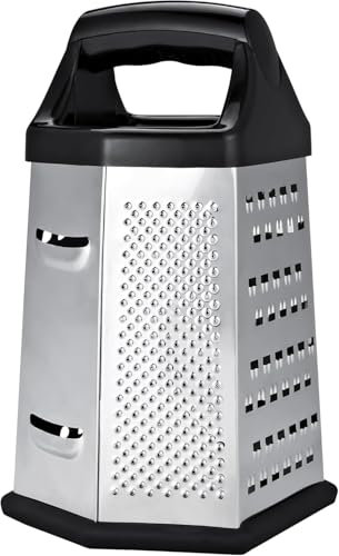 Cheese Grater 6-Sided Cheese Box Grater with Non-Slip Base 23 cm Stainless Steel Portable Food Chopper Ideal for Cheese Ginger Vegetable Slicer & Food Shredder
