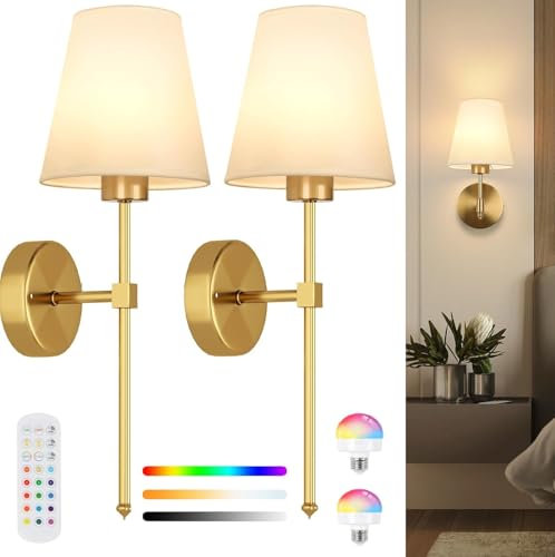 trivkyand Rechargeable Wall Lights Set of 2,Battery Operated Wall Lights Indoor with 5000mah Detachable Charging Bulbs and Remote ,9 Colours Wireless Sconces for Bedroom Living Room Hallway