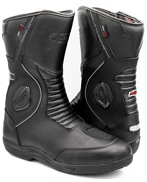 Zerimar Motorradstiefel aus Leder | Motorradstiefel für Herren | Integrierte verstärkte Protektoren | Knöchelschutz | Bikerstiefel | Schwarze Farbe | Größe 43