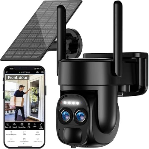 Abiso [10X Zoom Hybride] 4K 5Dbi Camera di sorveglianza WiFi esterna senza fili solare,360°PTZ Telecamera IP Batteria,con pannello solare,Rilevazione umana AI,visione notturna Colore,sirena,Audio