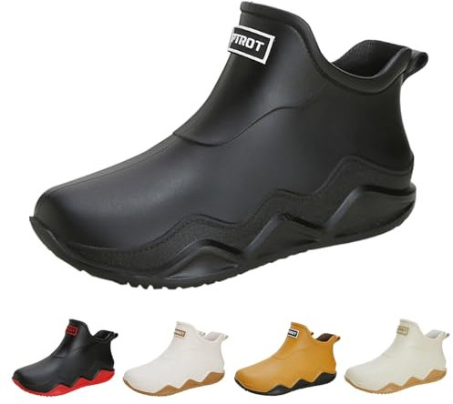 LinRim Stivali da donna in gomma da uomo, stivali di sicurezza da lavoro, stivali da pioggia, stivali da giardino, stivali da corto, stivali in gomma, impermeabili, antiscivolo, per esterni, Nero , 44