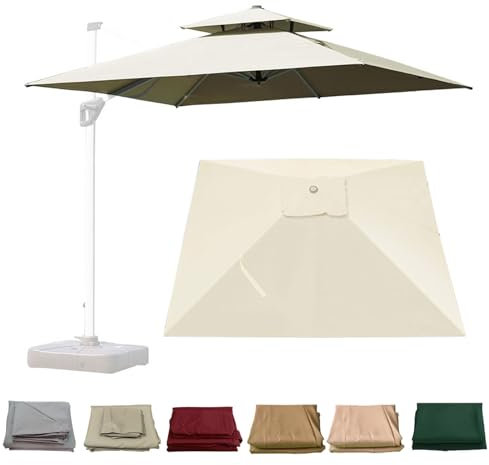 3.0x3.0m Ampelschirm Ersatztuch 8-Rippen Quadratisch Sonnenschirm Baldachin Ersatzabdeckung Sonnenschirm Ersatz Stoff für Garten Pavillon(Off white,3x3M Single top)