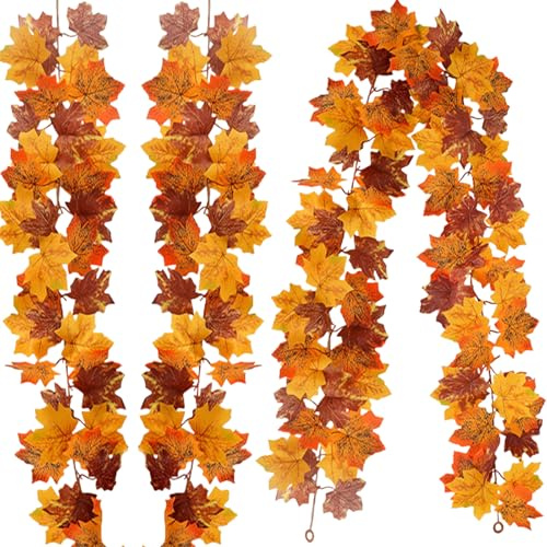 SSKHE 2 Pcs 5.9Ft Artificielle Feuilles d'automne Guirlande pour Les décorations d'automne, Fausses Feuilles d'érable vignes pour la Maison, décor de Table d'automne et fêtes d'automne