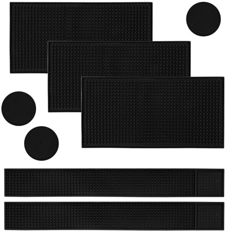 WeeGoo 8 Pcs Rubber Bar Service Mats Set, Black Rubber Bars Spill Mat | Non Slip, 3 Types of Pads for Kitchen, Home, Pub, Restaurant, Coffee Shop