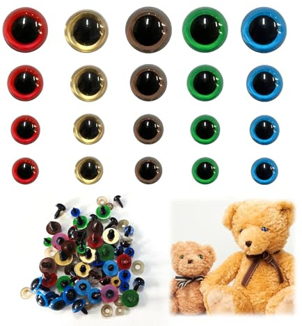 160 Stück Sicherheitsaugen für Amigurumi Häkeltiere, 10-18 mm Kunststoff Augen mit Unterlegscheiben in 5 Farben für Häkelarbeiten, Plüschtiere und Bastelprojekte