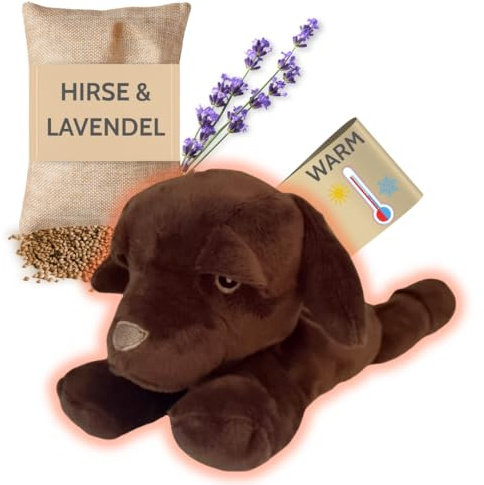 Habibi Premium MIDI Deluxe – Wärmekissen/Stofftier f. Babys und Kinder - 2042 Mini Labrador, herausnehmbare Hirsefüllung, zum Erwärmen in der Mikrowelle, auch für Erwachsene geeignet (Labrador)