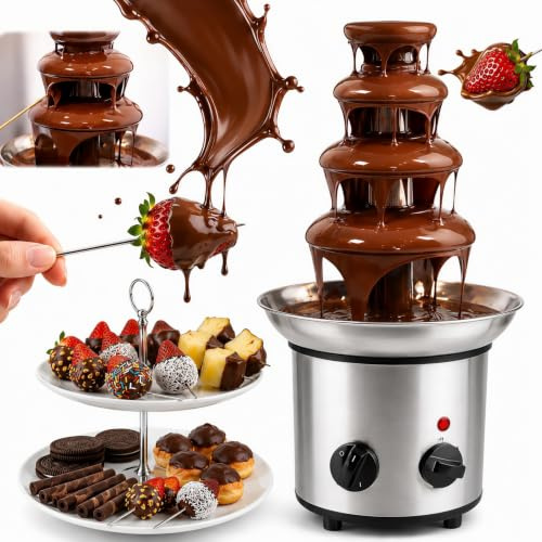 4 Tier Chocolate Fountain Machine, Stainless Steel 220V Melter