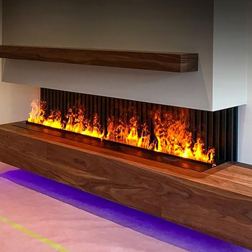 3D Wasserdampf Kamin mit realistischer Zerstäubungsflamme, Elektrischer Luftbefeuchter mit Fernbedienung, 128 Farben & ultradünnem 3mm Panel, kein Heizen – fürs Wohnzimmer