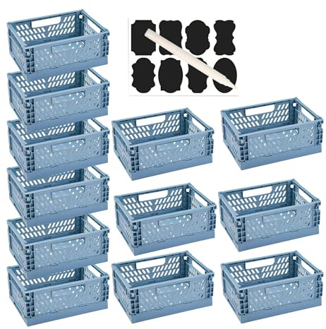XAHMBSS 12 Stück Klappboxen Klein 15×9.7×6 cm,Box Storage,Organizer,Faltbare Aufbewahrungskörbe mit Griffen,Kisten Klein Faltboxen für Küche,Büro,Schublade (Blau)