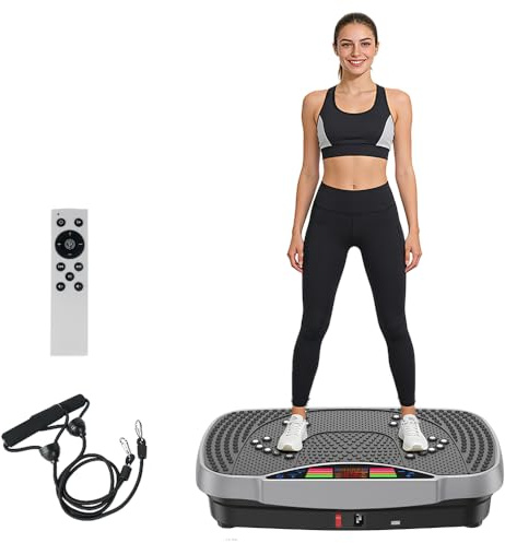 Piastra vibrante fitness con 99 livelli e 5 programmi di allenamento, design compatto con motore silenzioso, bande di allenamento, tavola vibrante per la casa brucia i grassi e la costruzione