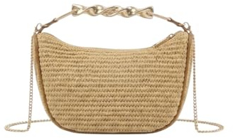 MODELISA - Bolso de Mano Pequeño Efecto Paja para Mujer, Mini Clutch con Asa Dorada y Cadena de Noche para Verano, Fiestas y Bodas