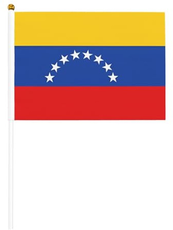 Banderas de mano con estampado de bandera de Venezuela – Mini pequeñas banderas onduladas de mano, palillo de dientes, banderas decorativas para fiestas, exhibiciones decorativas y celebraciones