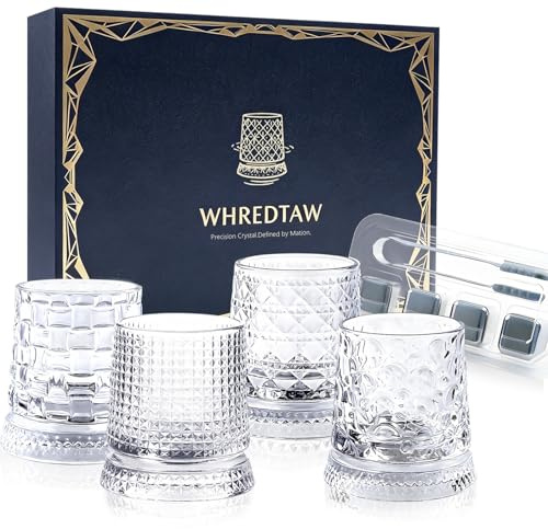 Whredtaw Verre à whisky rotatif à 360° - Cristal de qualité supérieure avec motif vintage - Verre transparent élégant pour bar à domicile, fêtes et cadeaux