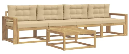 vidaXL Outdoor-Sofagarnitur mit Kissen 4 pcs Weiß und Beige, Outdoor-Sofa-Set, modernes Gartenmöbel, modulare Sitzgruppe für Komfortables Entspannen im Freien