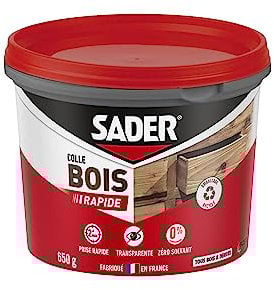 Sader Colle à Bois Prise Rapide 2 min – Colle Forte pour Tous Bois et Dérivés – Intérieur – Transparente après Séchage – Colle en Pot Applicable au Pinceau – Sans Solvant – Pot de 650 g