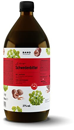 BANO Arlberger Schwedenbitter 1000ml - Gotas amargas de calidad farmacéutica, Ideal para después de las comidas y bueno para la digestión, con hierbas