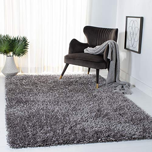 SAFAVIEH New Orleans Shag Collection 5' Square Grey/Grey SG531 Handmade 1.6-inch Thick Area Rug