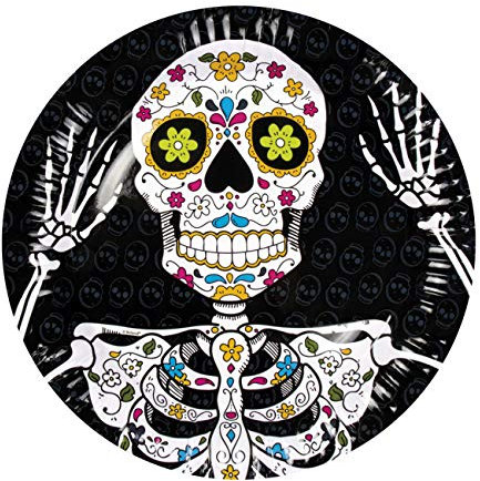 Dia de los muertos Assiettes en carton avec motif squelette Plats Noir