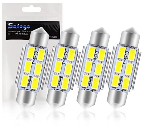 Safego 36MM Festoon LED Car Bulb C5W LED Bulb Canbus Error Free 1.42'' 6411 6418 DE3425 Car Interior Light Dome Reading Bulbs Number Plate Courtesy Lights White No Polarity 12V 4PCS