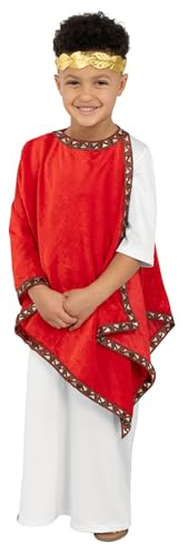 Fun Shack Cäsar Kostüm Kinder, Römisches Halloween Kostüm Kinder | Robe, Umhang & Stirnband, Antiker Römer-Look, Zum Überziehen, Perfekt für Halloween, Ideal für Rollenspiele