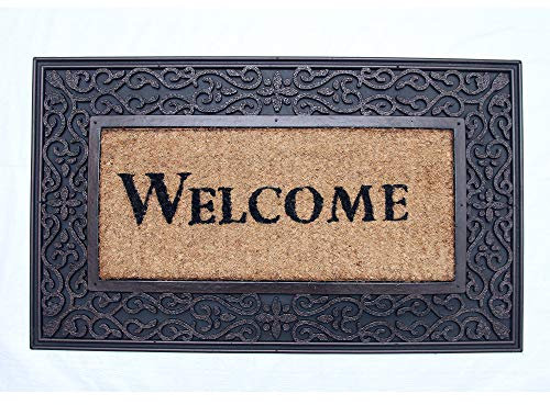 Coco&Coir Door Mat | Non-Slip | Thick Coir | Premium Quality | Rubber Backed | Eco-Friendly | Indoor | Outdoor | Heavy Duty | Entrance Door Mat | 45 x 75 cm (Redrust Welcome)