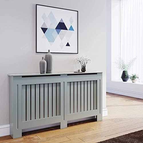 ELEGANT Radiator Cover Horizontal Slat Radiator Shelve Grey Painted Modern MDF Cabinet for Living Room Bedroom, Large