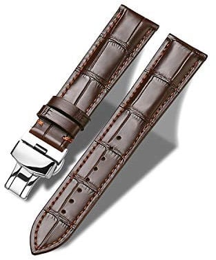 Tristraps Echtes Leder Armband mit Schmetterlings Faltschließe 12mm-24mm Schwarz Braun Ersatz Uhrenarmband für Herren Damen Wasserdicht Schweißdicht