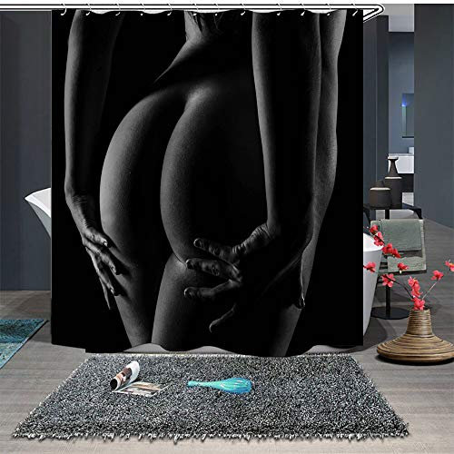 Chickw1 Anti Moisissure Imperméable Rideaux de Douche et 12 Crochets, Mode Sexy Femme Motif Douche Rideaux pour Maison Salle de Bain Douche (180x180cm,Cul Sexy)