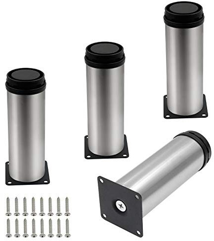 Kyuionty Verstellbare Möbelbeine, rund, 5,1 cm Durchmesser, verdickter Edelstahl, Sofa-Regale, Tisch, Küche, verstellbare Füße, 15,2 cm Höhe, 4 Stück